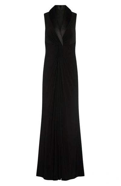 Shop Adrianna Papell Tuxedo Matte Jersey Gown In Black