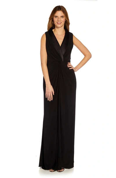 Shop Adrianna Papell Tuxedo Matte Jersey Gown In Black