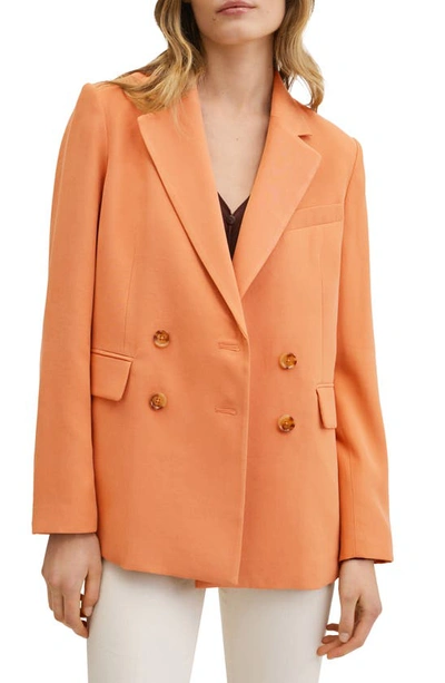 Shop Mango Double Breasted Blazer In Clementine