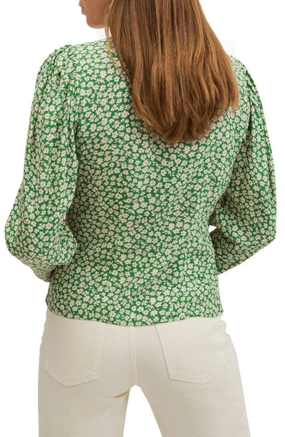 Shop Mango Floral Wrap Front Blouse In Green
