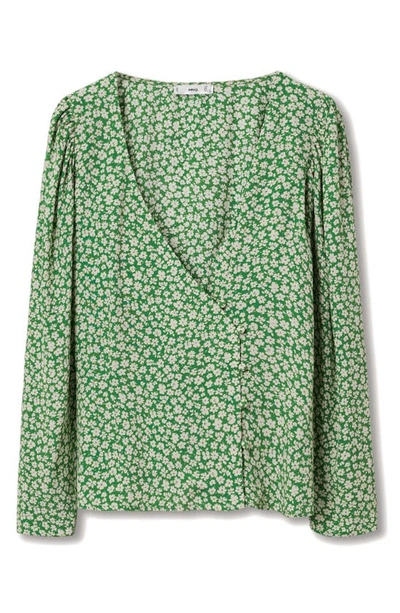Shop Mango Floral Wrap Front Blouse In Green