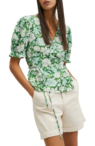 Shop Mango Print Wrap Blouse In Green