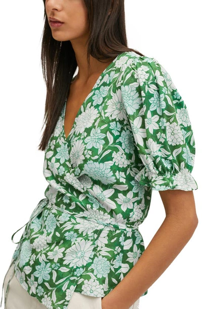 Shop Mango Print Wrap Blouse In Green