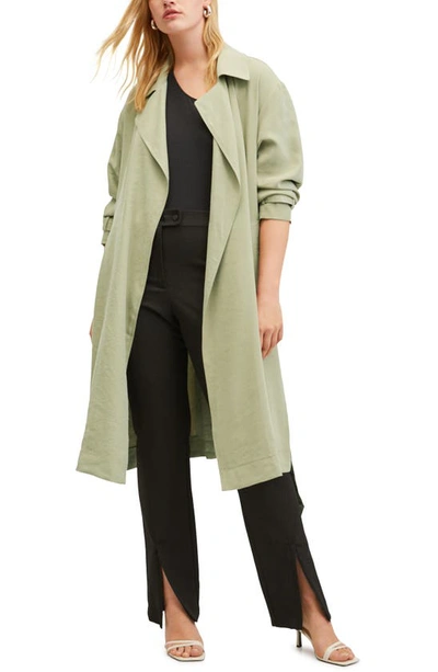 Shop Mango Belted Trench Coat In Mint Green