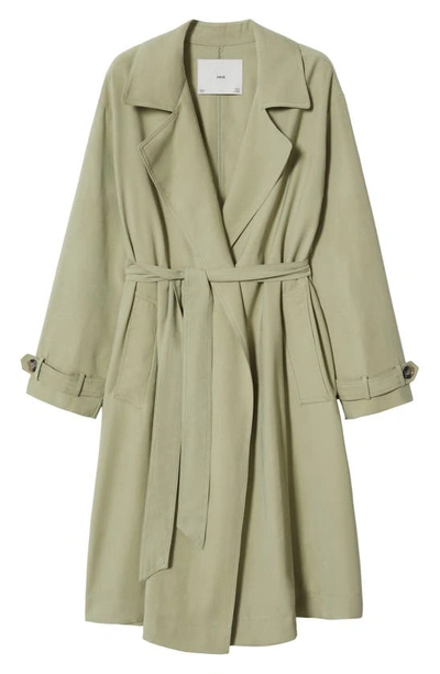 Shop Mango Belted Trench Coat In Mint Green