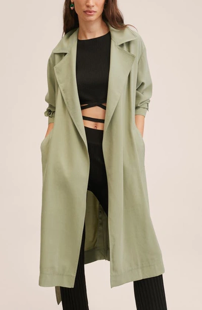 Shop Mango Belted Trench Coat In Mint Green