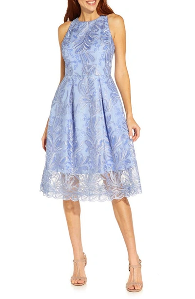 Adrianna Papell Ribbon Embroidered Fit Flare Cocktail Dress In