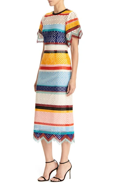 Shop Carolina Herrera Short Sleeve Sheath Dress In Multi
