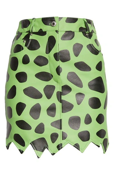 Shop Moschino Fantasy Print Spotted Leather Miniskirt In Fantasy Print Green