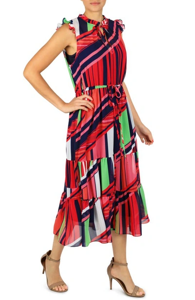 Shop Julia Jordan Ruffle Drawstring Waist Midi Dress In Multi