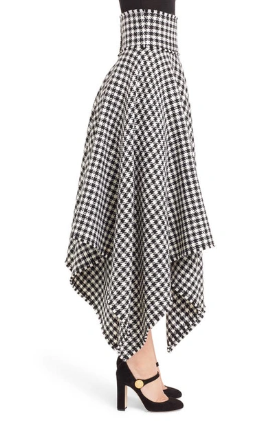 Shop Dolce & Gabbana Houndstooth Handkerchief Hem Stretch Wool Skirt In White/ Black