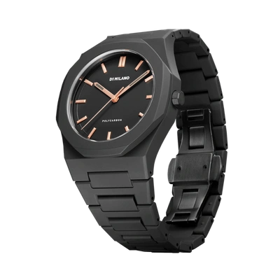 D1 Milano Black Polycarbon Dawn Light Polycarbonate Quartz Watch In Rose Gold