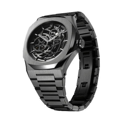 D1 Milano Gun Skeleton Bracelet 41.5mm Stainless Steel Mechanical Watch In Gun Metal
