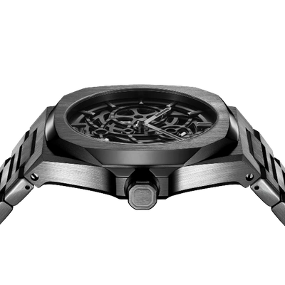 D1 Milano Gun Skeleton Bracelet 41.5mm Stainless Steel Mechanical Watch In Gun Metal