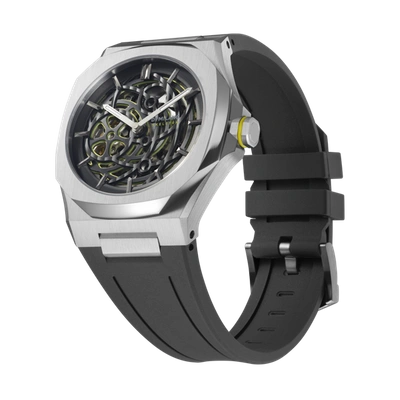 Shop D1 Milano Watch Skeleton Rubber 41.5mm In Grey/yellow