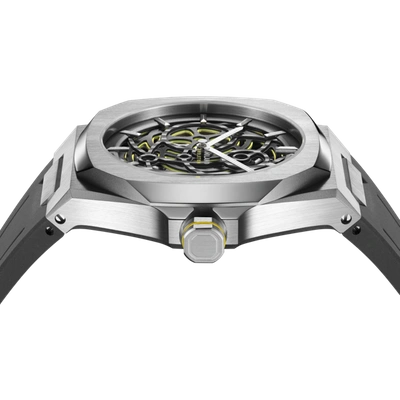 Shop D1 Milano Watch Skeleton Rubber 41.5mm In Grey/yellow