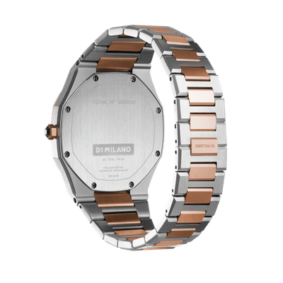 D1 Milano Watch Ultra Thin Bracelet 38 Mm In Black/rose Gold/silver
