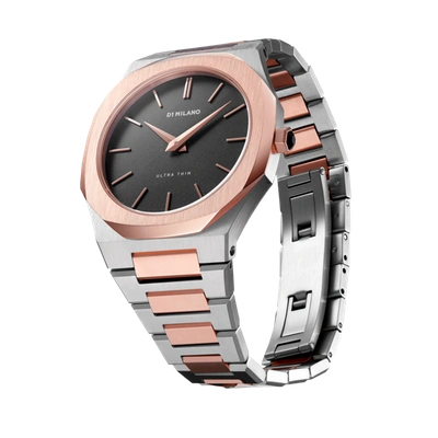 D1 Milano Watch Ultra Thin Bracelet 38 Mm In Black/rose Gold/silver