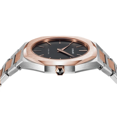 D1 Milano Watch Ultra Thin Bracelet 38 Mm In Black/rose Gold/silver