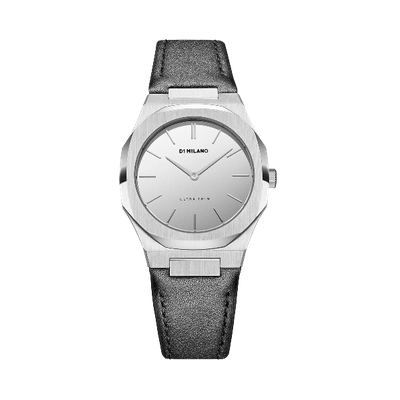 Shop D1 Milano Watch Ultra Thin Leather 34 Mm In Black/silver