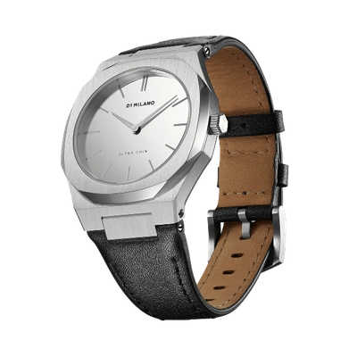 Shop D1 Milano Watch Ultra Thin Leather 34 Mm In Black/silver