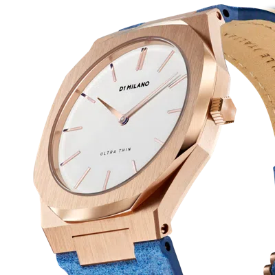 Shop D1 Milano Watch Ultra Thin Leather 38 Mm In Blue/rose Gold