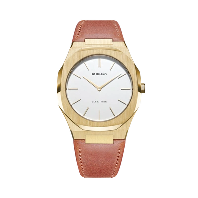 Shop D1 Milano Watch Ultra Thin Leather 38 Mm In Gold/orange