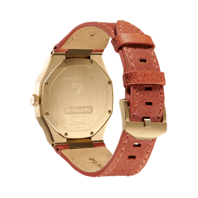 Shop D1 Milano Watch Ultra Thin Leather 38 Mm In Gold/orange
