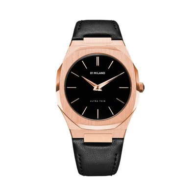 Shop D1 Milano Watch Ultra Thin Leather 40 Mm In Black/rose Gold