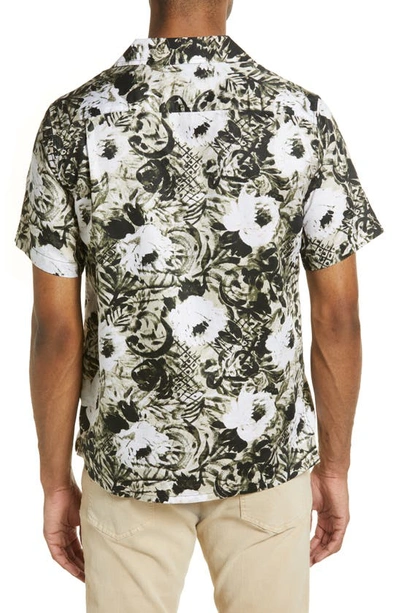 Shop John Varvatos Danny Floral Short Sleeve Cotton Button-up Camp Shirt In Olive