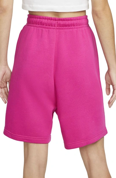 Shop Nike Sportswear Essential Fleece Shorts In Active Pink/ White