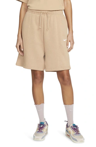 Shop Nike Sportswear Essential Fleece Shorts In Hemp/ White
