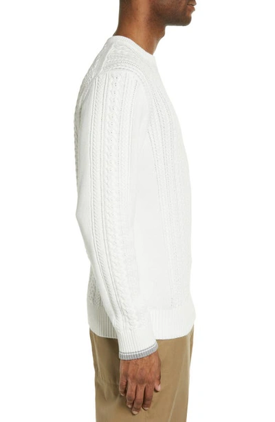 Shop Vince Cable Knit Crewneck Cotton Sweater In Off White