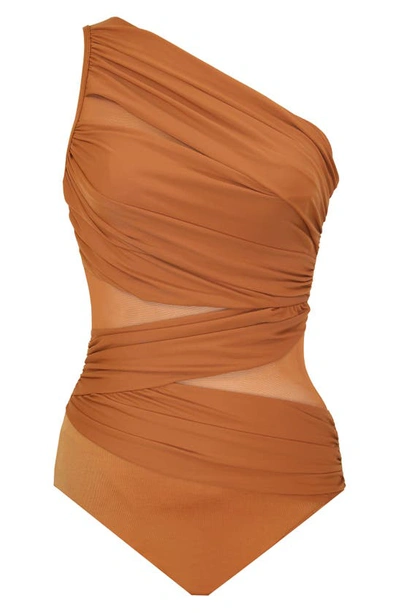 Miraclesuit Network Jena Shirred One-shoulder One-piece Swimsuit In Scotch Brown