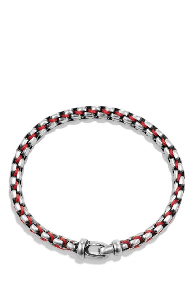 Shop David Yurman Chain Woven Box Chain Bracelet In Silver/ Red