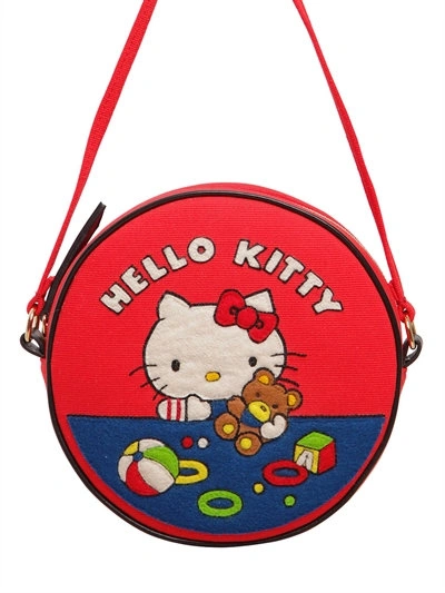 Shop Olympia Le-tan Teddy Bear Hand Embroidered Dizzie Bag, Red
