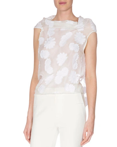Roland Mouret Eugene Floral-embroidered Cotton-blend Top In White Daisy