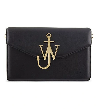 Shop Jw Anderson Logo Leather Shoulder Bag In Black