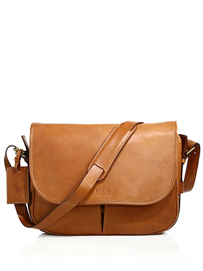 Polo Ralph Lauren Distressed Leather Messenger Bag In Cognac | ModeSens