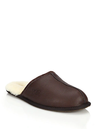 Shop Ugg Scuff Leather Slippers In Stout