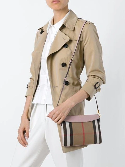 Shop Burberry House Check And Leather Clutch Bag - Neutrals