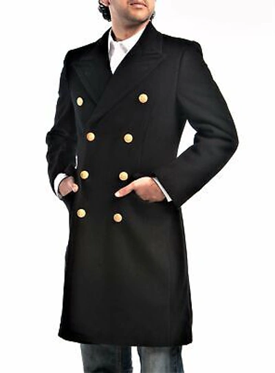 Pre-owned Blue 1970's Authentic Military Style Vintage Italian Navy Bridgecoat-peacoat In Black