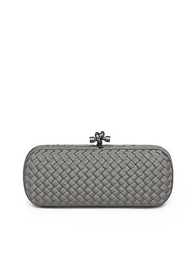 Bottega Veneta Intrecciato Ayers Trim Knot Clutch In Light Grey