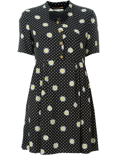 Saint Laurent Bow Tie-embellished Daisy-print Dress In Black Print