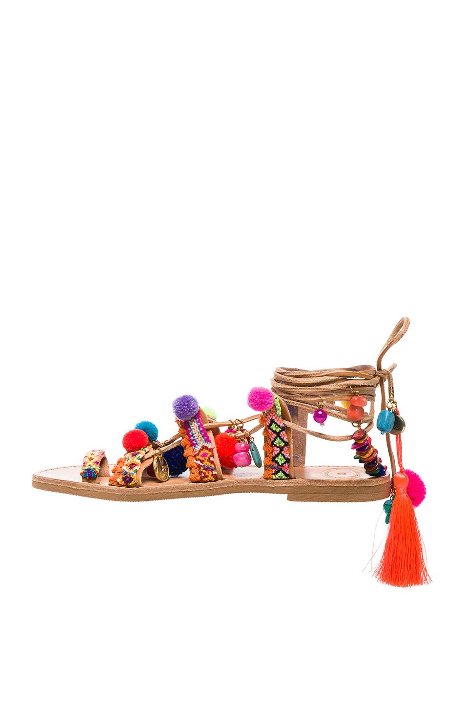 Elina Linardaki Penny Lane Embroidered Leather Lace-up Sandals In Multi ...