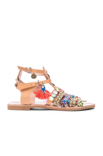 Shop Elina Linardaki Saltwater Leather Sandals In Neutrals,neon