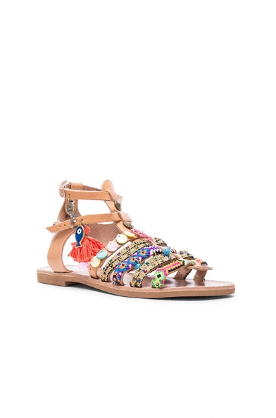 Shop Elina Linardaki Saltwater Leather Sandals In Neutrals,neon