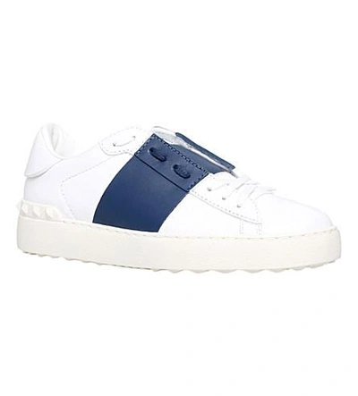 Shop Valentino Open Panelled Leather Trainers In Navy