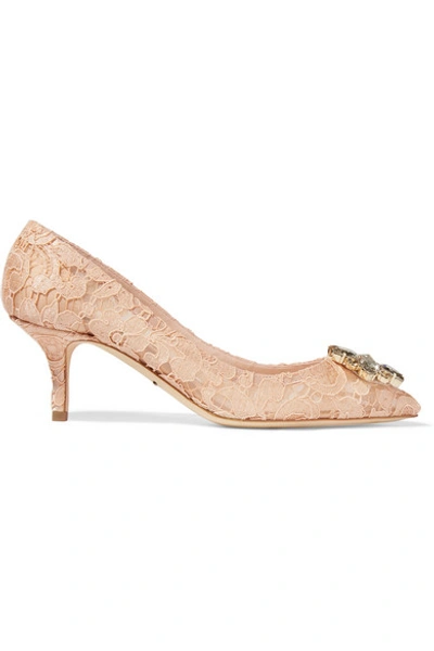 Shop Dolce & Gabbana Crystal-embellished Corded Lace And Mesh Pumps