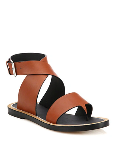 Shop Vince Mailin Leather Flat Sandals In Whiskey